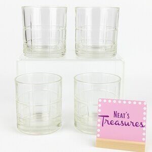 Anchor Hocking Clear MANCHESTER TARTAN Old Fashion Lowball Rock Glasses Set 4